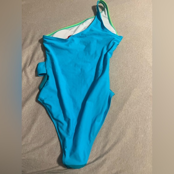 Pink Lily Lime and Teal One-Shoulder Swimsuit | Size Medium - Picture 3 of 5